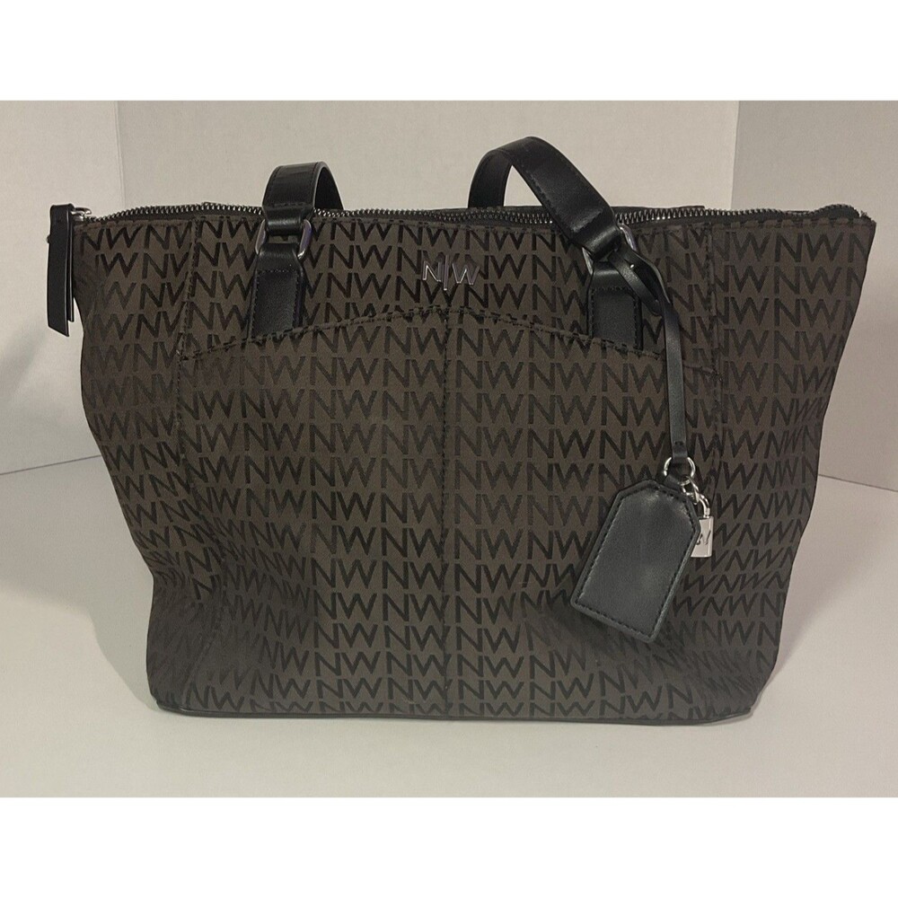 Nine West Black Brown Classic Zip Handbag Pockets Travel